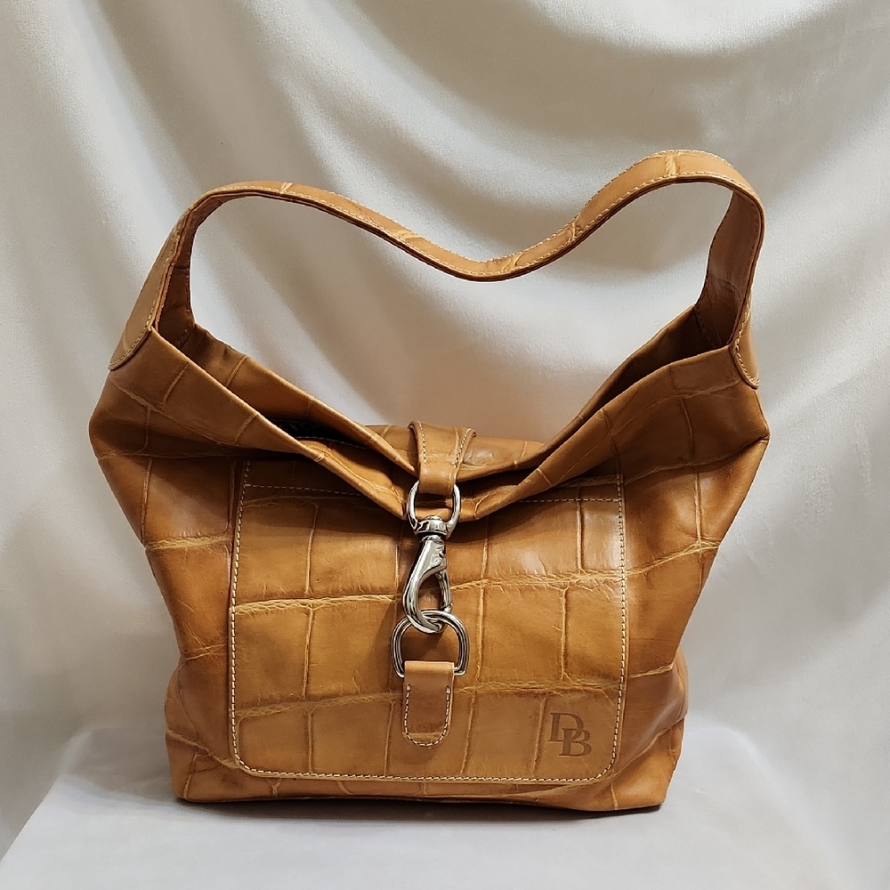 Dooney & Bourke Tan Croc Embossed Leather Slouch Shoulder Bag